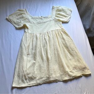 GHANDA CO butter yellow gauze cotton square neck short sleeve mini dress